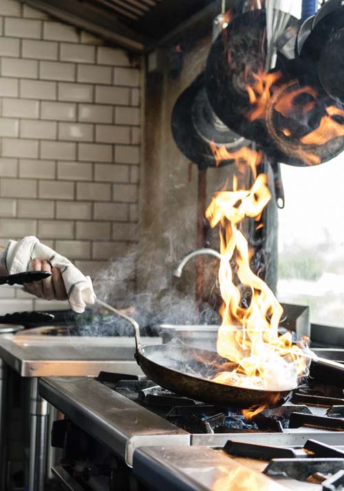 Commercial kitchen cooking with oil