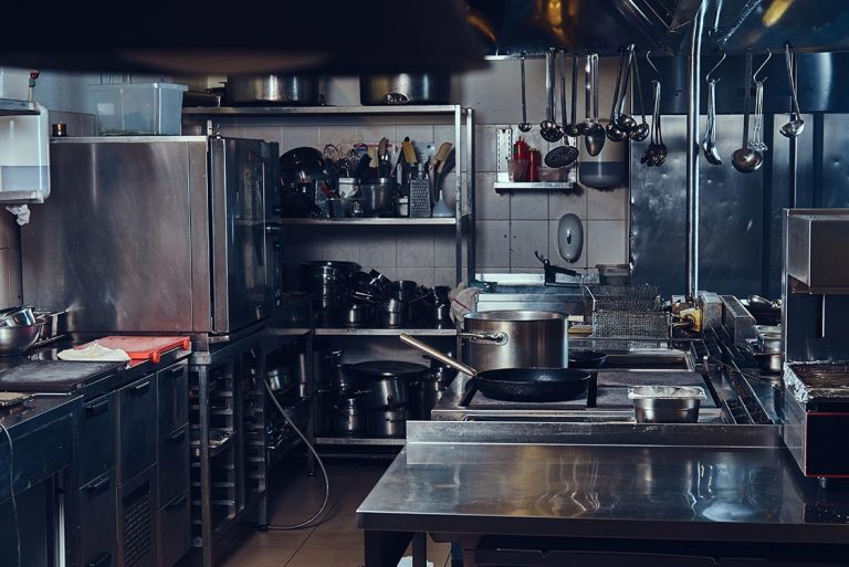 Professional stainless steel kitchen.