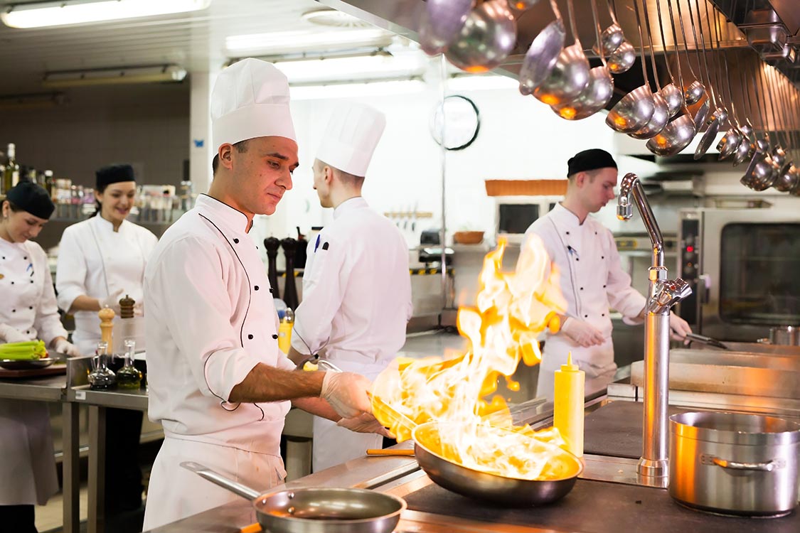 the work of the cook in the kitchen of the restaurant.