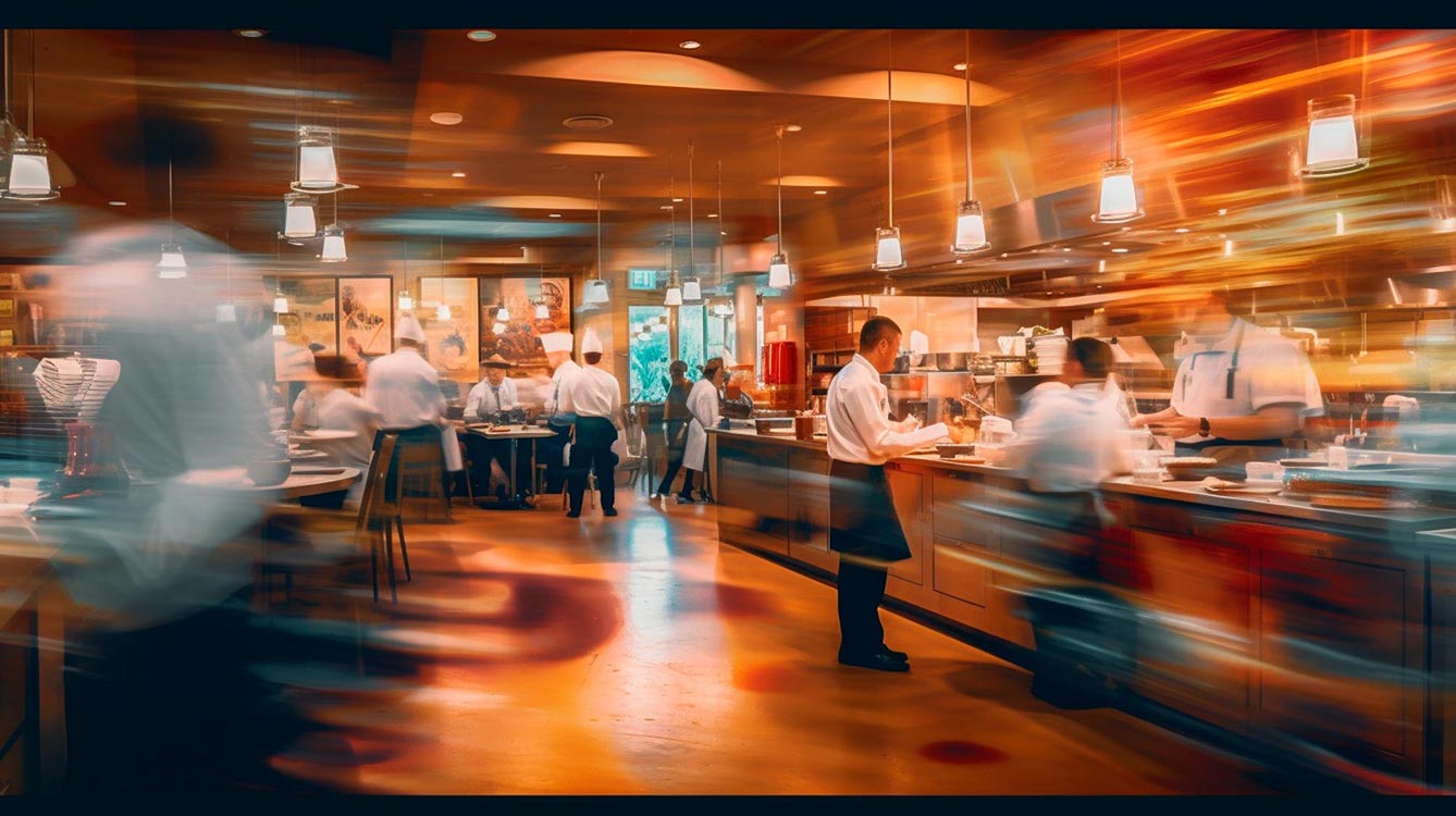 Blurred restaurant with people eating at a restaurant